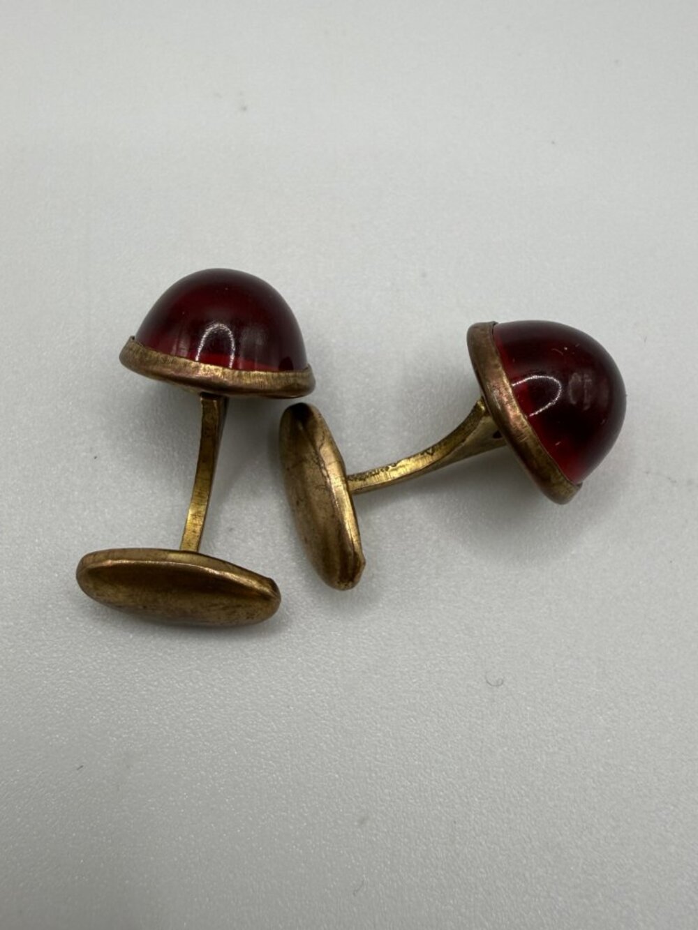 VTG Red Lucite Cabochon Gold-Tone Cufflinks